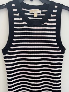 Michael Kors Black and White Striped Knit Tank